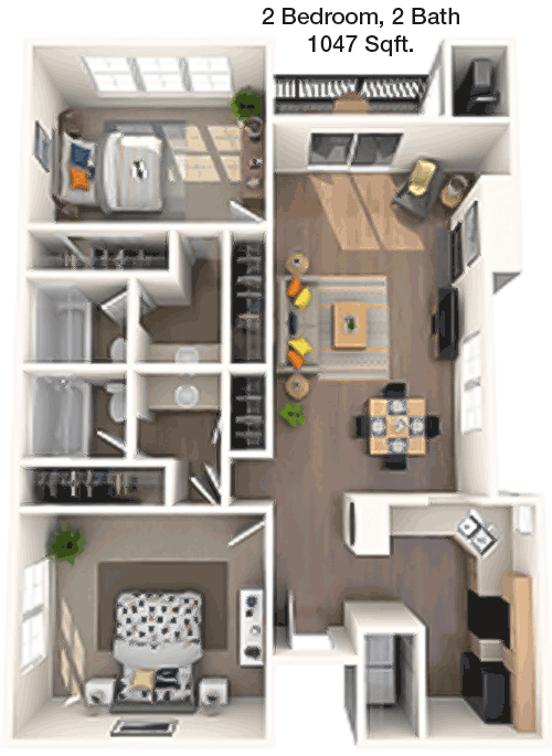 1,047 sq ft floorplan layout