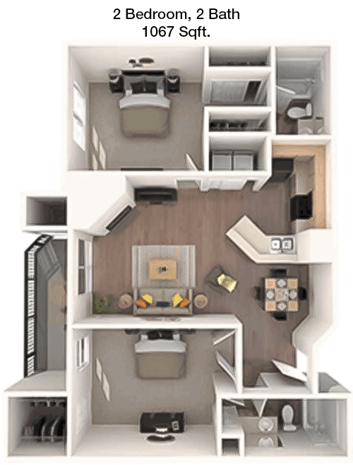1,067 sq ft floorplan layout