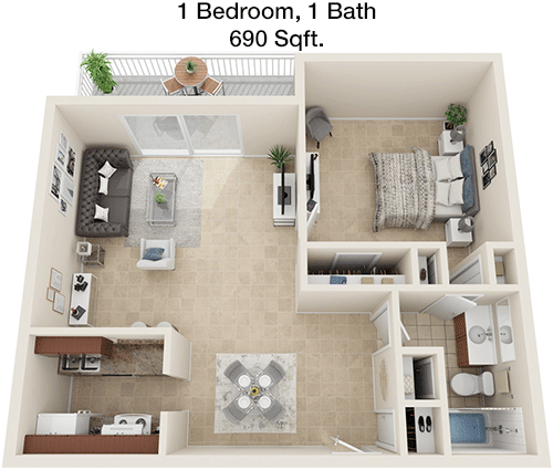 690 sq ft floorplan layout