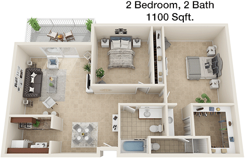 1,100 sq ft floorplan layout