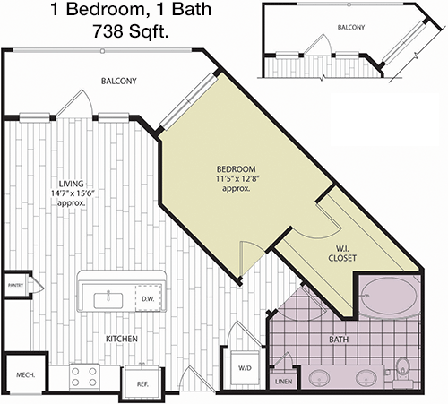 738 sq ft floorplan layout