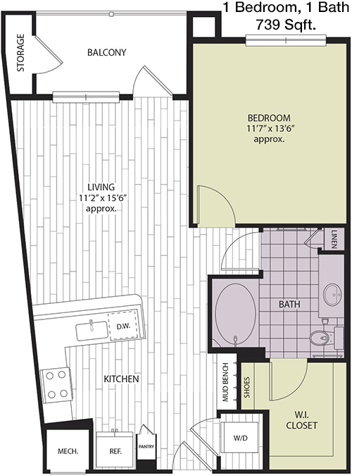 739 sq ft floorplan layout
