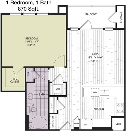 870 sq ft floorplan layout