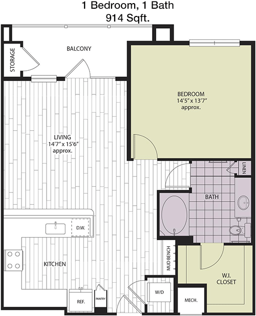 914 sq ft floorplan layout