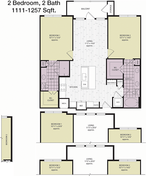 1,111 sq ft floorplan layout