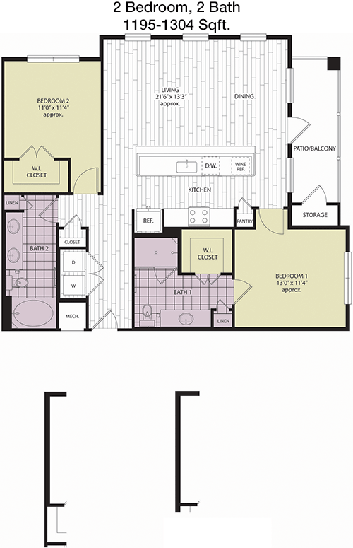 1,195 sq ft floorplan layout