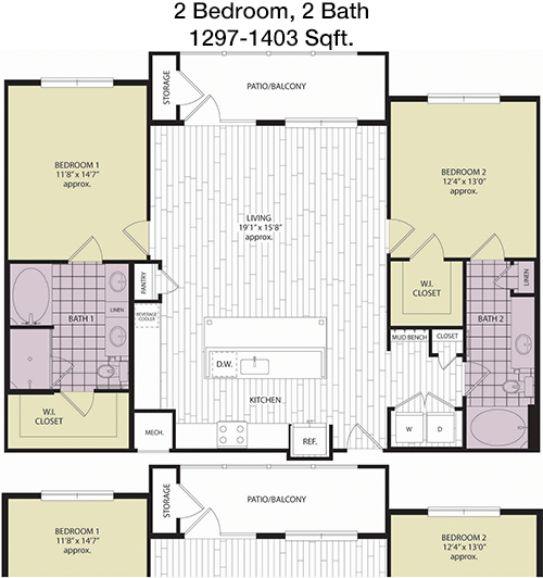 1,297 sq ft floorplan layout
