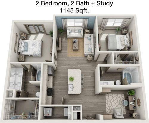 1,145 sq ft floorplan layout