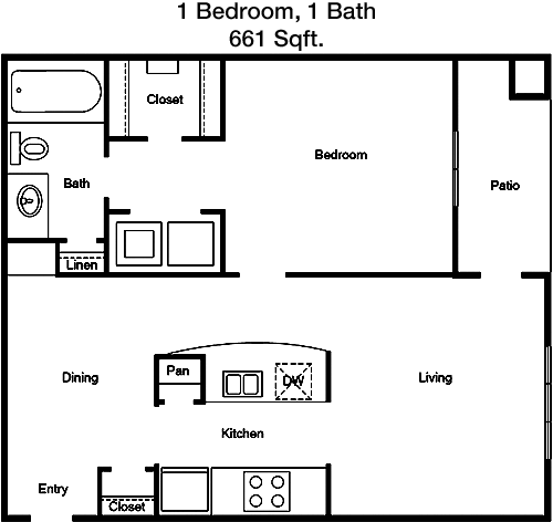 661 sq ft floorplan layout