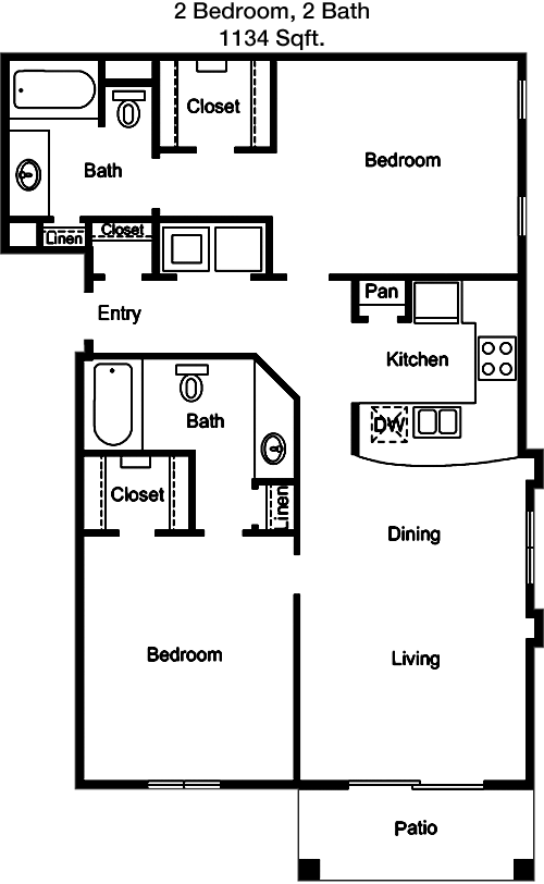 1,134 sq ft floorplan layout