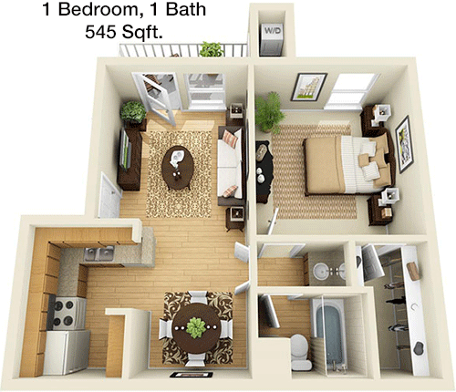 545 sq ft floorplan layout