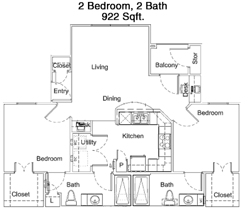 922 sq ft floorplan layout