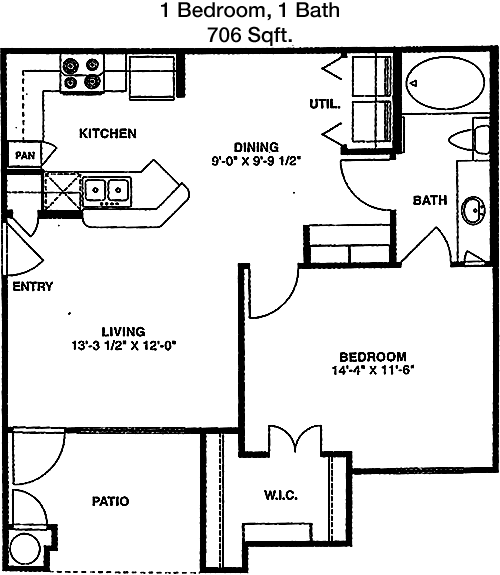 706 sq ft floorplan layout