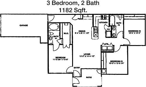 1,182 sq ft floorplan layout