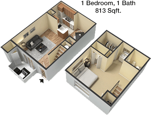 813 sq ft floorplan layout
