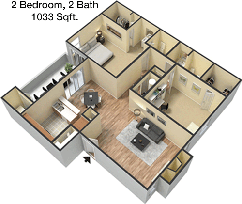 1,033 sq ft floorplan layout