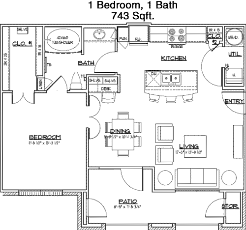 743 sq ft floorplan layout