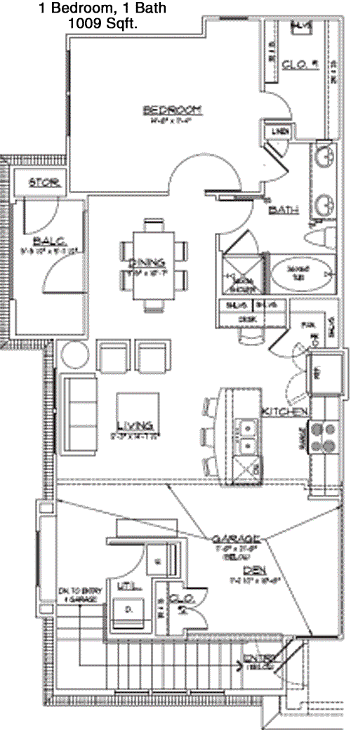 1,009 sq ft floorplan layout