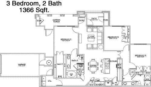 1,366 sq ft floorplan layout