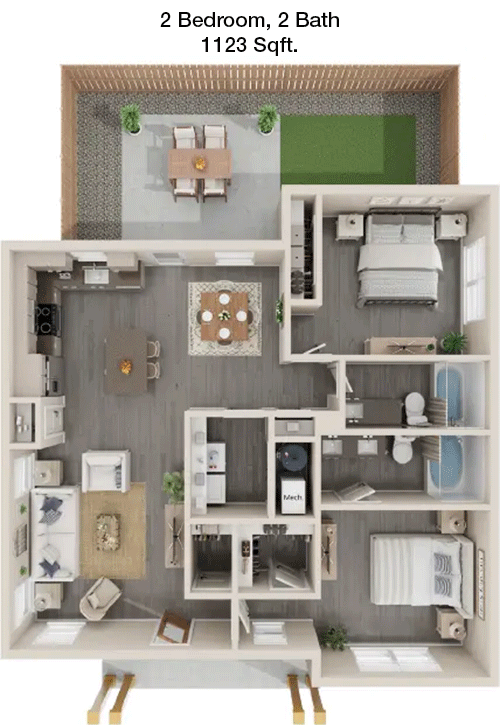 1,123 sq ft floorplan layout