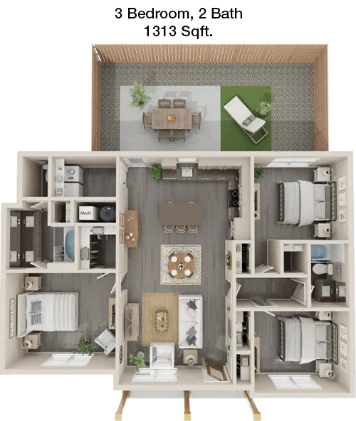 1,313 sq ft floorplan layout