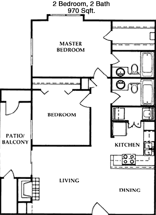 970 sq ft floorplan layout