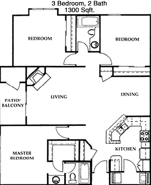 1,300 sq ft floorplan layout