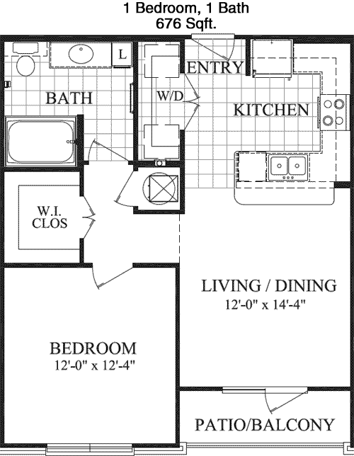 676 sq ft floorplan layout