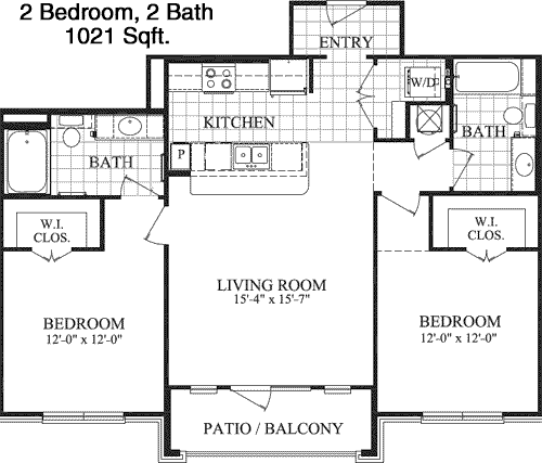 1,021 sq ft floorplan layout