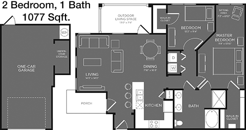 1,077 sq ft floorplan layout