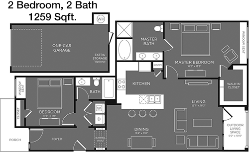 1,259 sq ft floorplan layout