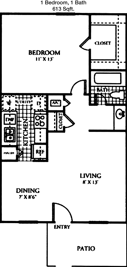 613 sq ft floorplan layout