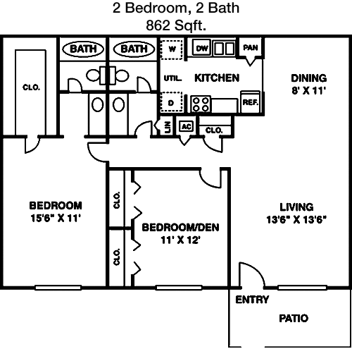 862 sq ft floorplan layout