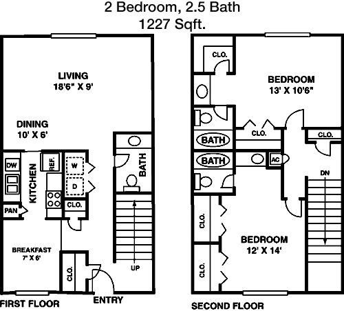 1,227 sq ft floorplan layout