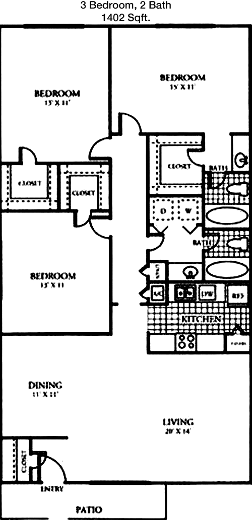 1,402 sq ft floorplan layout