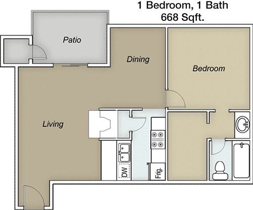 668 sq ft floorplan layout