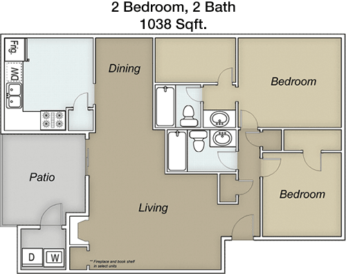 1,038 sq ft floorplan layout