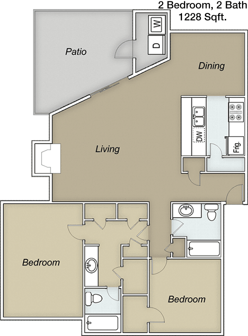 1,228 sq ft floorplan layout