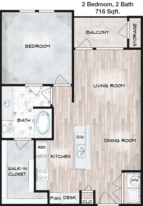 716 sq ft floorplan layout