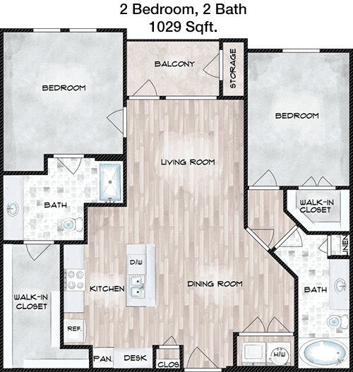 1,029 sq ft floorplan layout