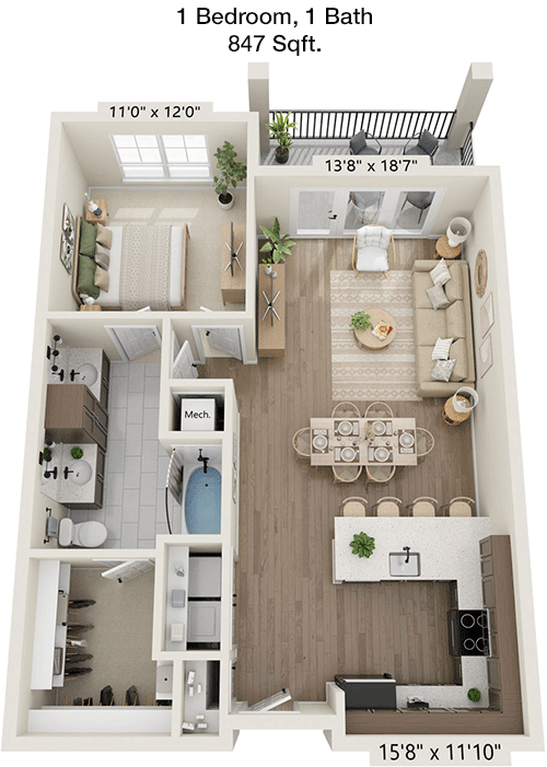 847 sq ft floorplan layout
