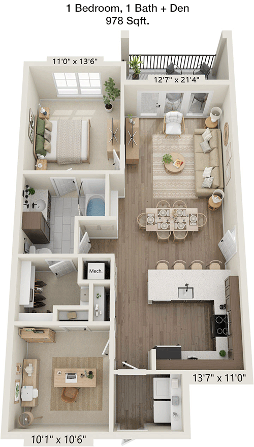 978 sq ft floorplan layout