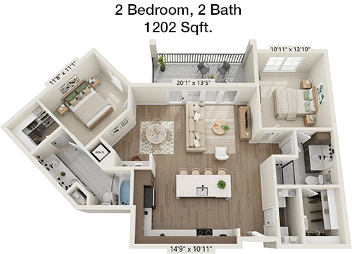 1,202 sq ft floorplan layout