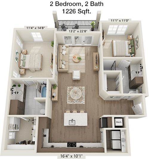 1,226 sq ft floorplan layout