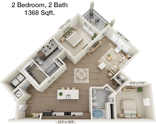 1,368 sq ft floorplan layout