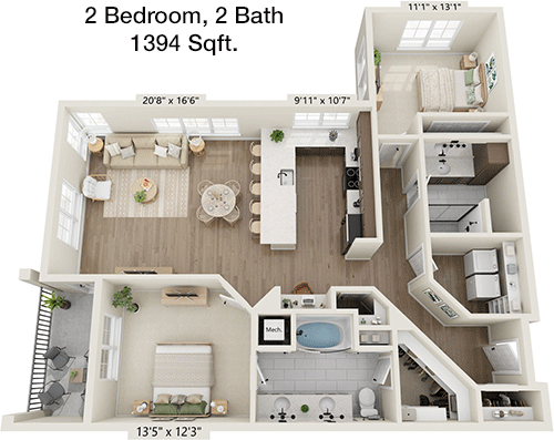 1,394 sq ft floorplan layout