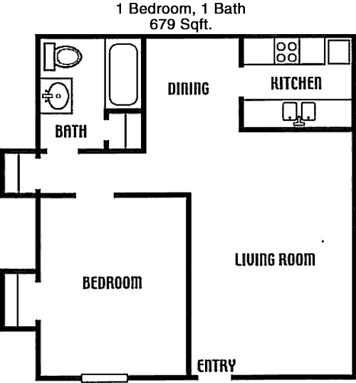 679 sq ft floorplan layout