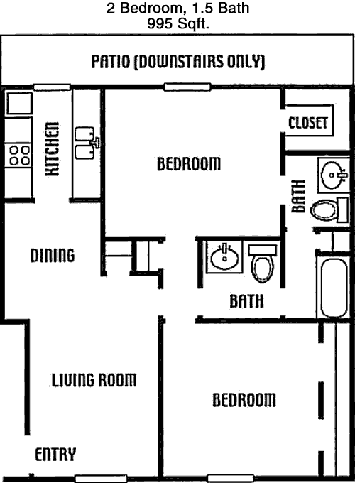 995 sq ft floorplan layout