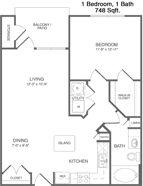 748 sq ft floorplan layout