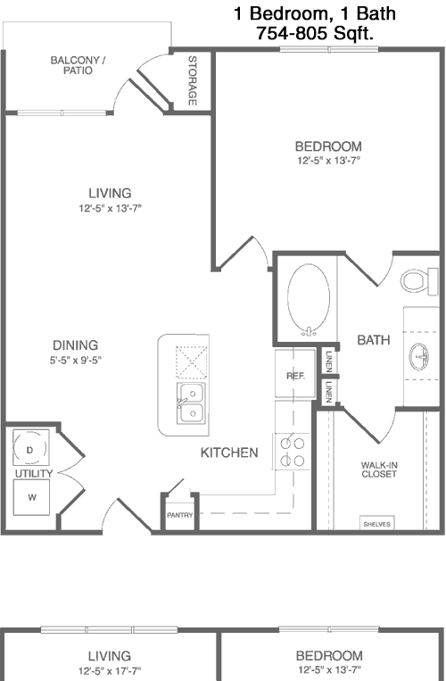 754 sq ft floorplan layout